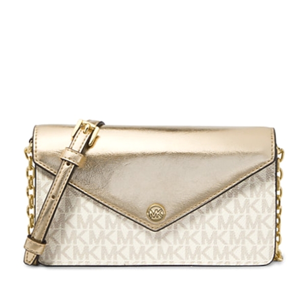 Michael Kors Jet Set Travel Flap Clutch Crossbody Bag - Pale Gold *NWT* - Picture 2 of 10